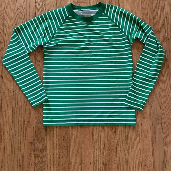 Hanna Andersson Green and White Striped UV rash guard swim shirt - Picture 1 of 3